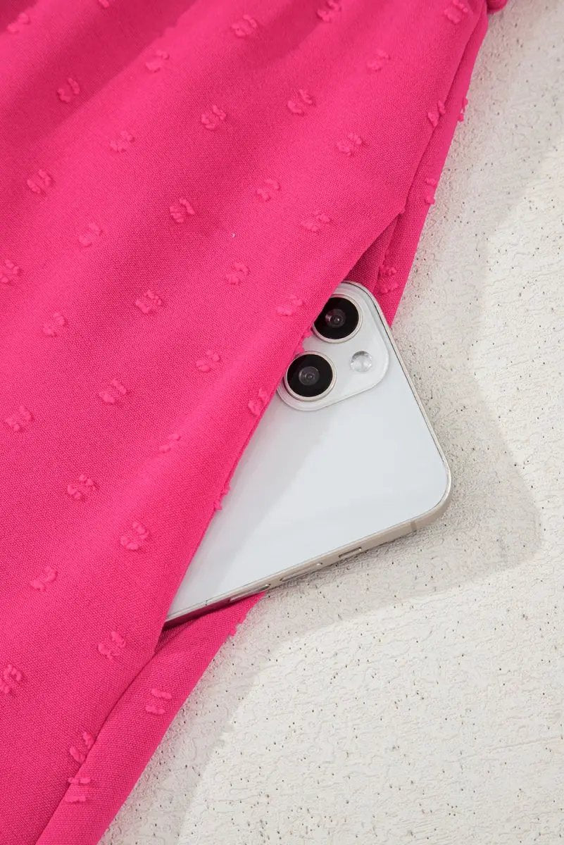 Sachet Pink Swiss Dot Smocked Frilled Neckline Plus Size Dress - Love Salve